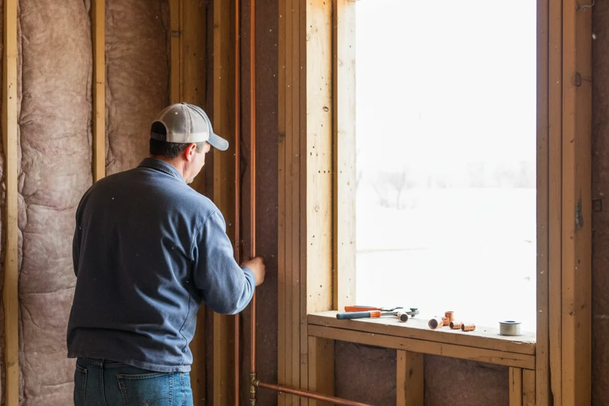 Licensed plumber running new copper supply lines in a Wall home