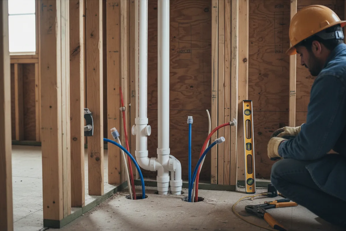 Drain and supply rough-in during Toilet Repair and Installation in Wall