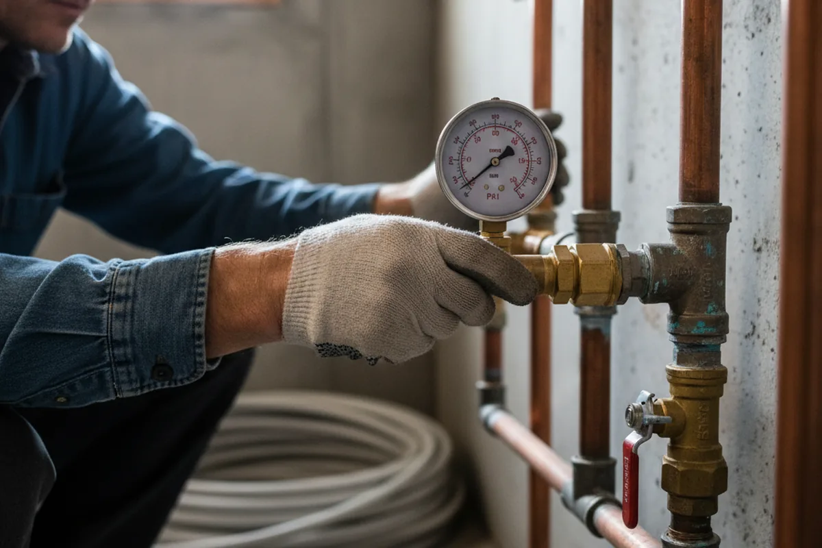 Pressure testing a repaired line during Water Line Repair in Wall